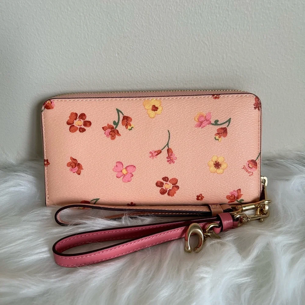 Coach Long Zip Around Wallet with Mystic Floral Print Peach - Picture 2 of 4